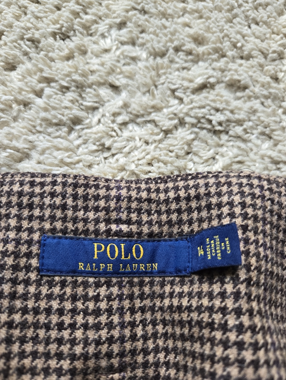 Polo Ralph Lauren Wool Blend Wide Leg Pants Womens 14 Brown Houdstooth Belted - Picture 3 of 12